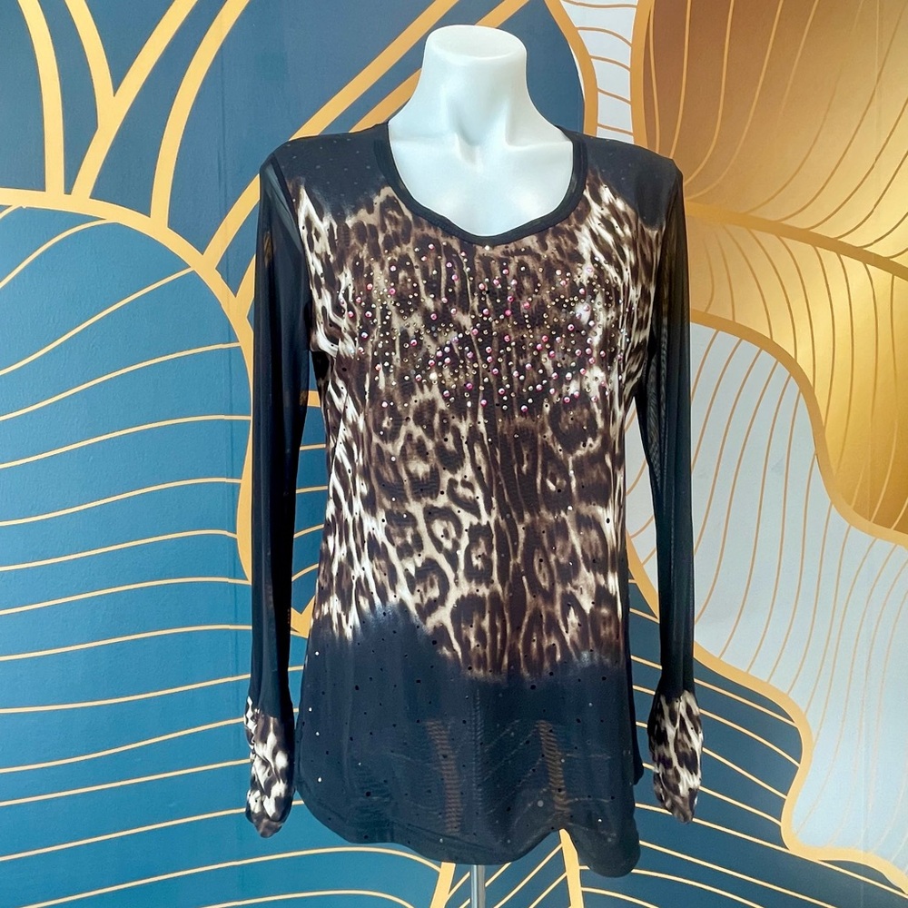 Long Sleeve Evening Top with Leopard Print and Sparkle